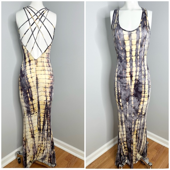 CHERIE LOS ANGELES TIE DIE OPEN CUT OUT BACK MAXI DRESS SIZE SMALL - Picture 4 of 6